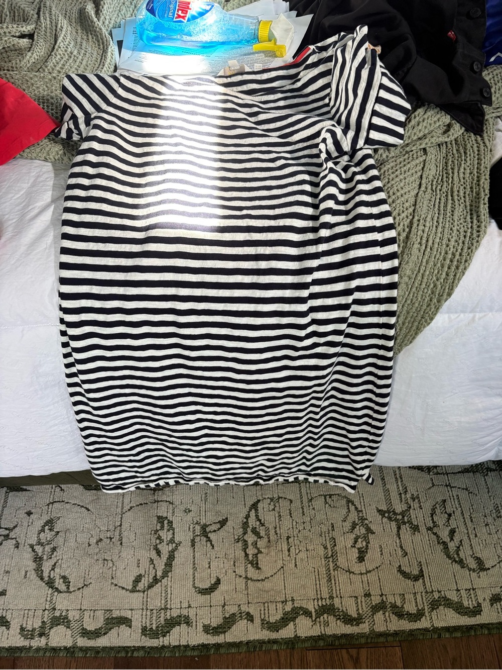 Boden Navy and White Striped Short Sleeve Tee Dress with Red Trim